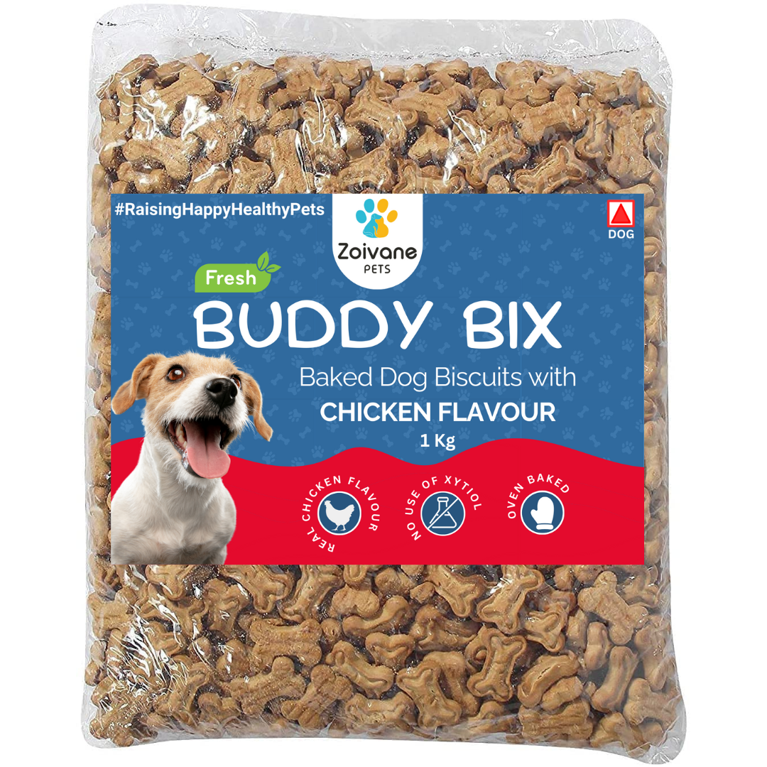 ZOIVANE Buddy Bix Dog Biscuits |Chicken Flavor, Mutton Flavor, Fish Flavor, Vegetarian Flavor Biscuits| pack of 4 (1 kg each)