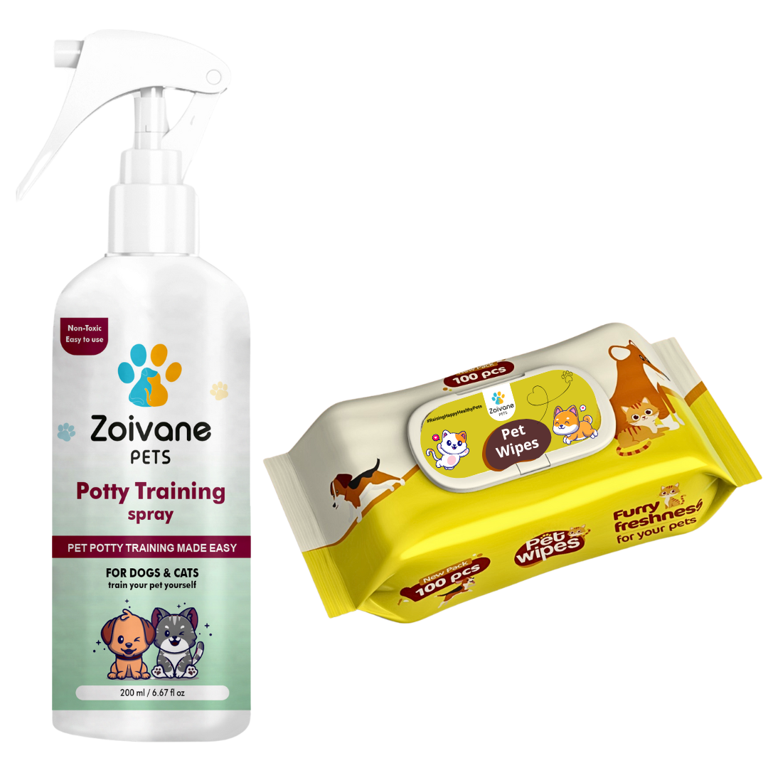 Pet Wipes 100count + Potty Training Spray For Dogs & Cats 200ml