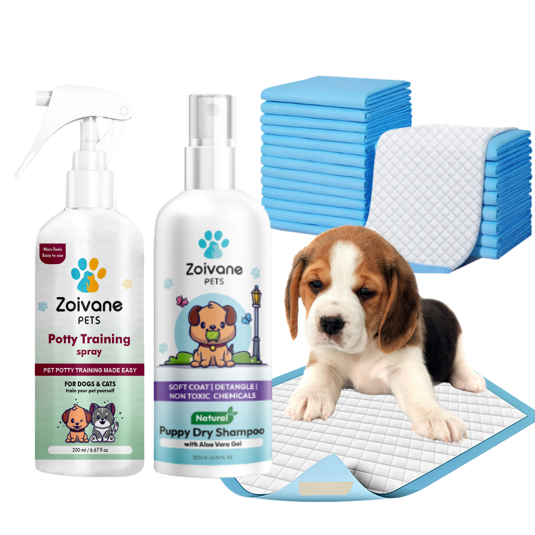 10pcs Training Pads + Puppy Dry Shampoo + Potty Training Spray for Dogs & Cats