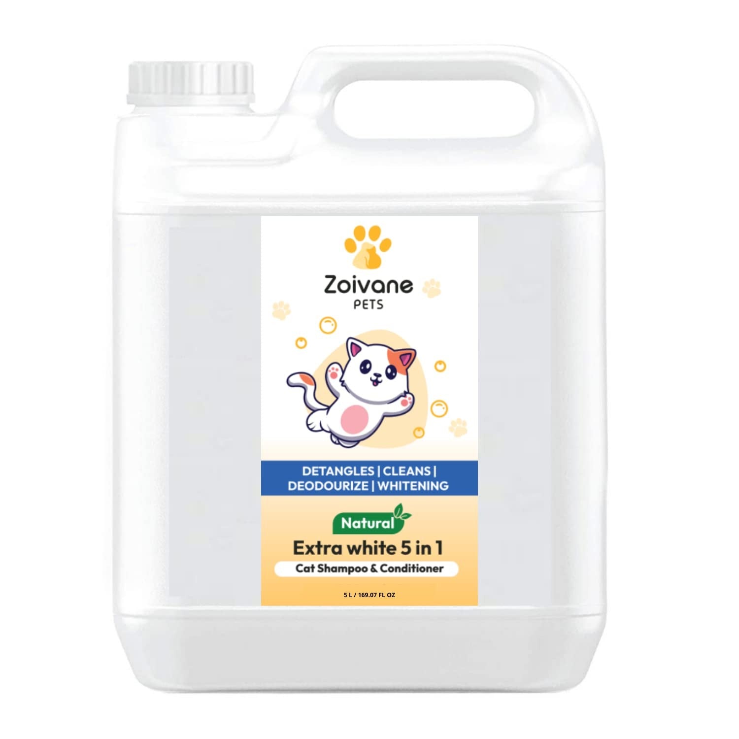 ZOIVANE 5 in 1 Extra White Cat Shampoo with Conditioner | Reduces Hair Fall | Enhances Coat Brightness | Ideal for Persian Cats, Kittens, and All Breeds