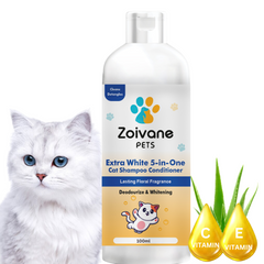 5 in 1 Extra White Cat Shampoo with Conditioner (200ml) | Reduces Hair Fall | Enhances Coat Brightness | Ideal for Persian Cats, Kittens, and All Breeds (Pack of 1)