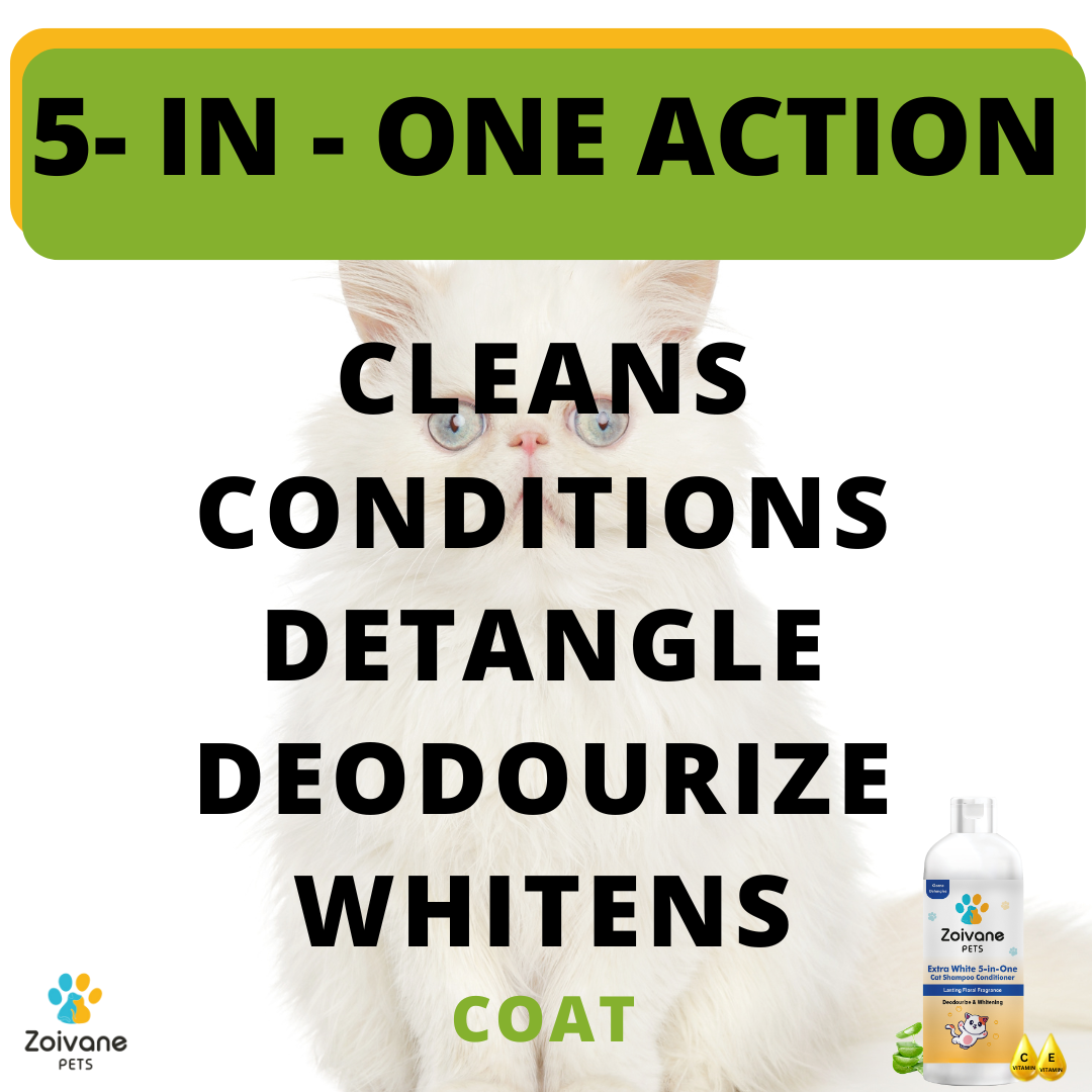 ZOIVANE 5 in 1 Extra White Cat Shampoo with Conditioner | Reduces Hair Fall | Enhances Coat Brightness | Ideal for Persian Cats, Kittens, and All Breeds