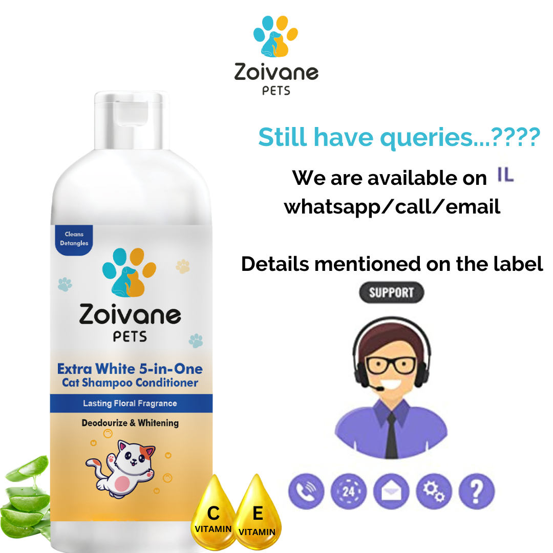 ZOIVANE 5 in 1 Extra White Cat Shampoo with Conditioner | Reduces Hair Fall | Enhances Coat Brightness | Ideal for Persian Cats, Kittens, and All Breeds
