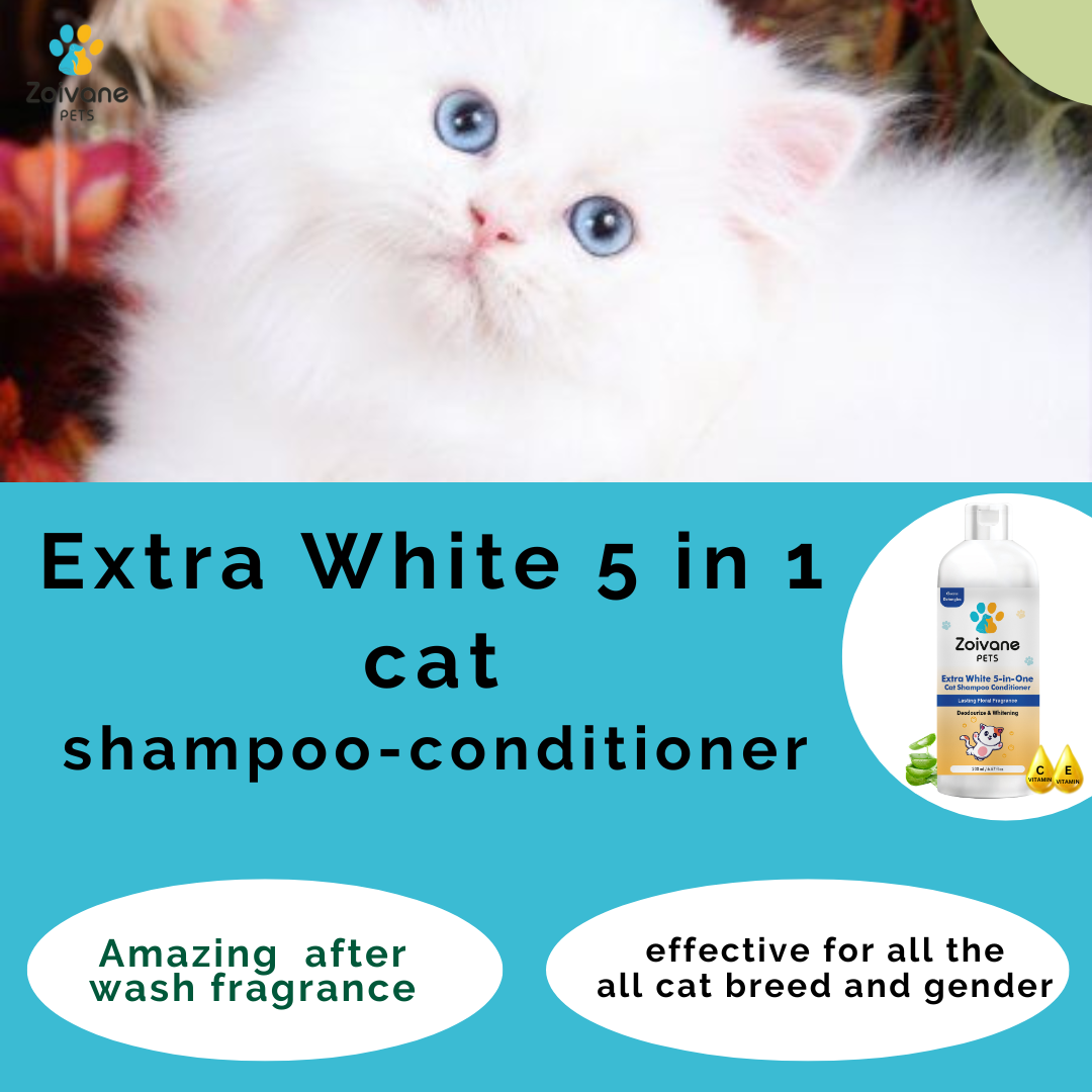 ZOIVANE 5 in 1 Extra White Cat Shampoo with Conditioner | Reduces Hair Fall | Enhances Coat Brightness | Ideal for Persian Cats, Kittens, and All Breeds